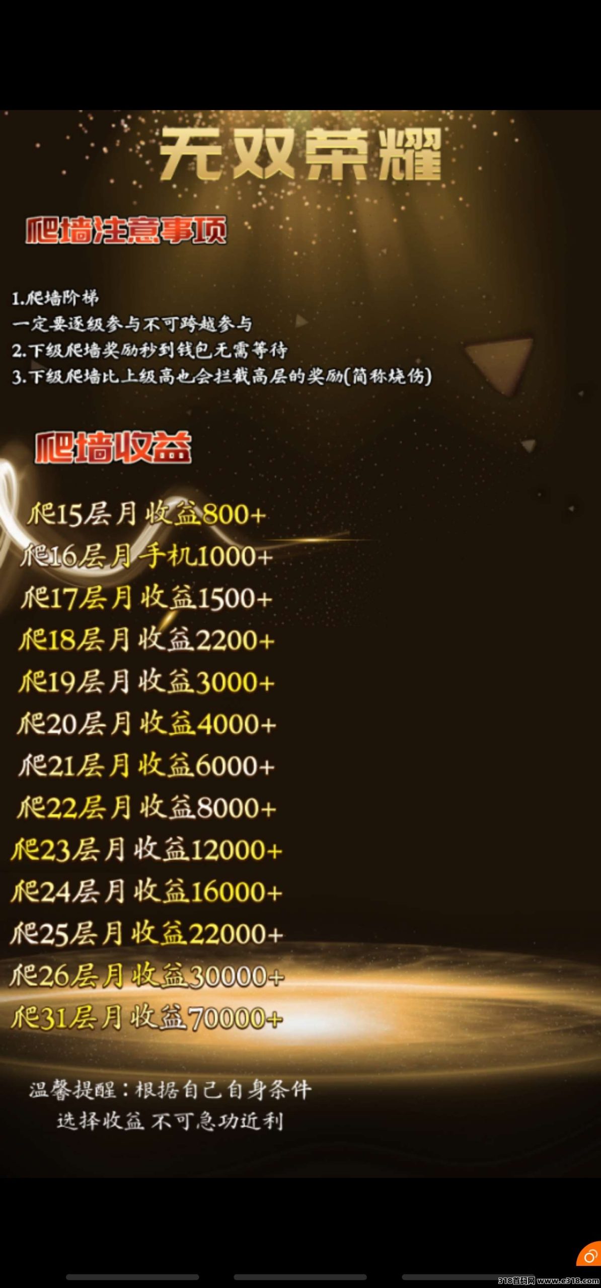 无双荣耀0撸爬楼，全网第一个首码，明天上线，对接进群了解-壹度创客网
