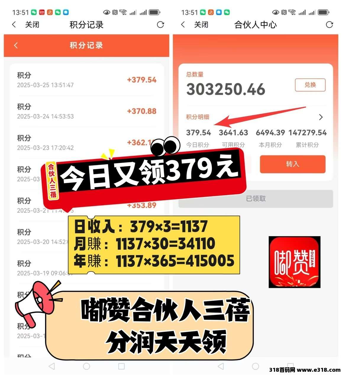 嘟赞，手机副业，天天领合伙人三倍分润-壹度创客网