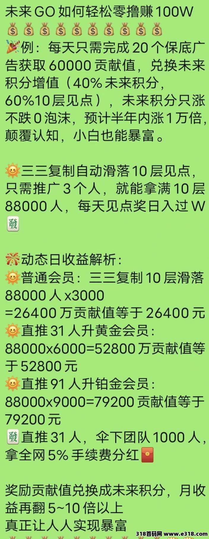 未来GO零撸积分每日上涨，一个圈圈模式！-壹度创客网